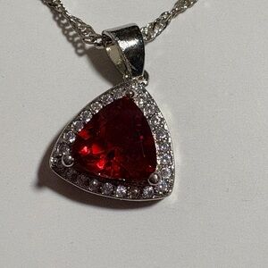 Elegant Silver and Red Pendant Necklace